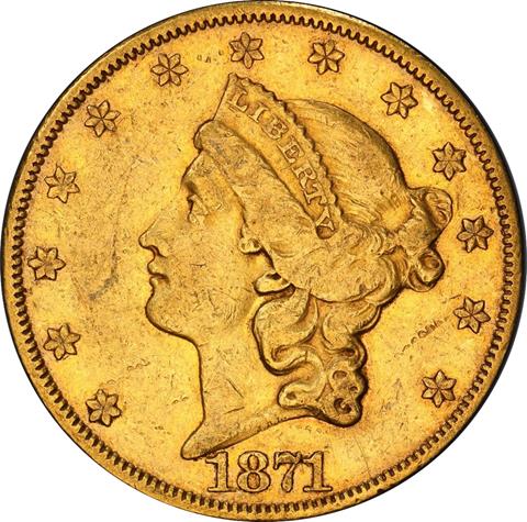 Picture of 1871-CC LIBERTY HEAD $20 XF45 