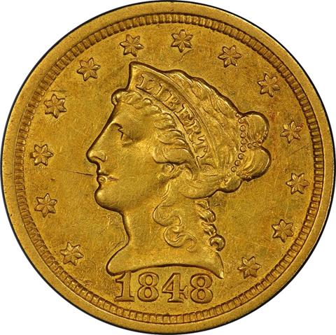 Picture of 1848 LIBERTY HEAD $2.5, CAL. AU53 