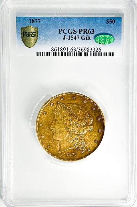 Picture of 1877 PATTERN HALF UNION $50, J-1547 GILT PR63 