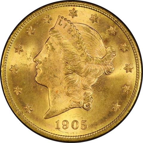 Picture of 1905-S LIBERTY HEAD $20 MS65 