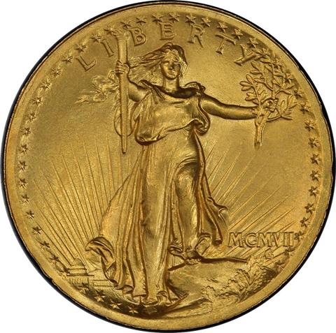 Picture of 1907 ST. GAUDENS $20, HIGH RELIEF-WIRE EDGE MS64+ 