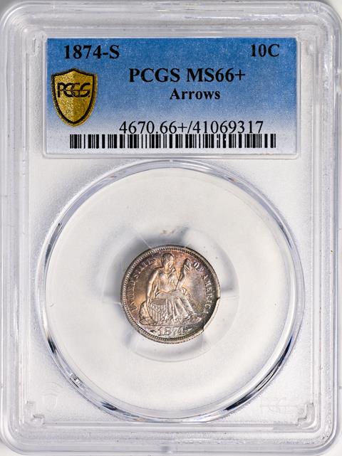 Picture of 1874-S LIBERTY SEATED 10C, ARROWS MS66+ 