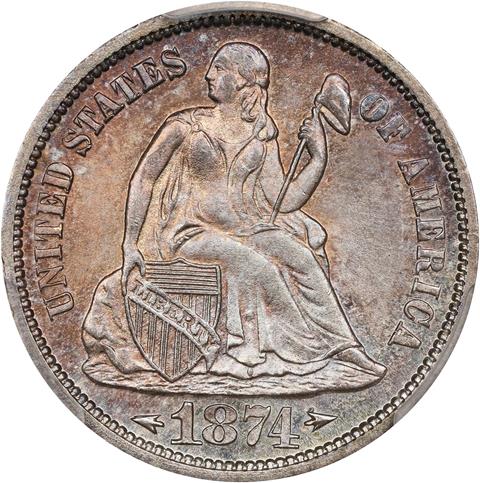 Picture of 1874-S LIBERTY SEATED 10C, ARROWS MS66+ 