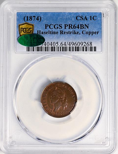 Picture of 1861 CONFEDERATE 1C RESTRIKE, COPPER PR64 Brown