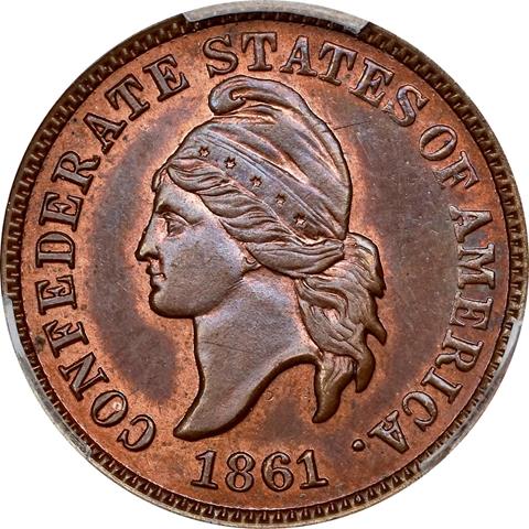 Picture of 1861 CONFEDERATE 1C RESTRIKE, COPPER PR64 Brown