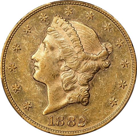 Picture of 1882 LIBERTY HEAD $20 AU58 