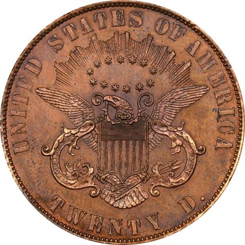 Picture of 1860 LIBERTY $20 J-273, PAQUET REVERSE PR61 Brown