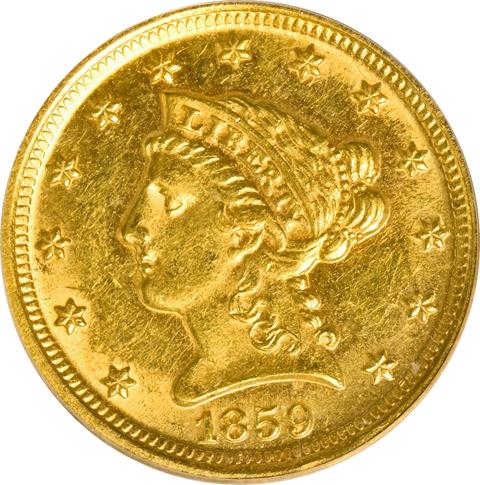 Picture of 1859-D LIBERTY HEAD $2.5 MS62 