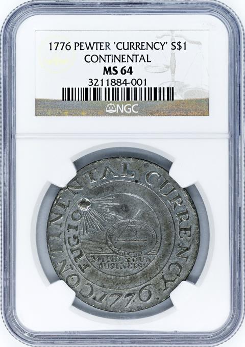 Picture of 1776 CURRENCY, PEWTER $1 MS64 