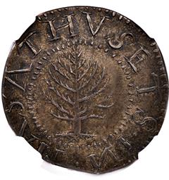 Picture of 1652 PINE TREE SHILLING, N REVERSED, LGE PLANCHET MS64 