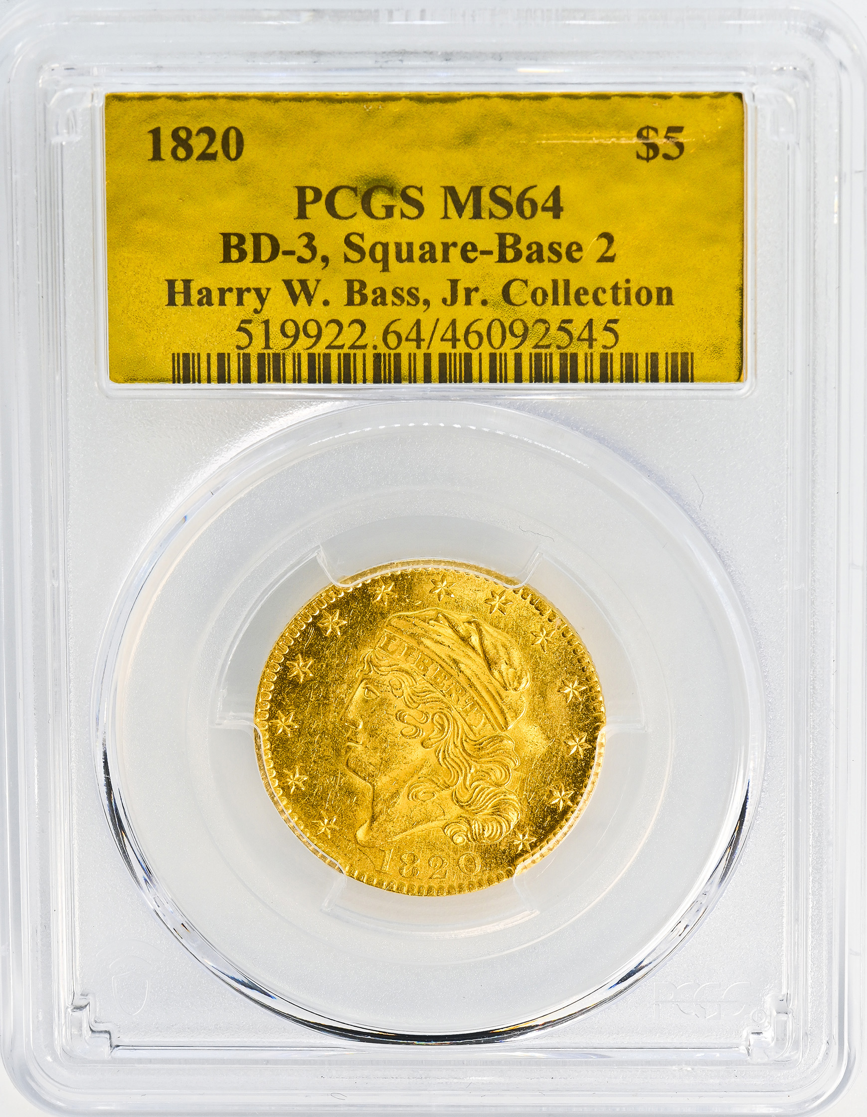 1820 CAPPED HEAD $5 LARGE SIZE PCGS MS64