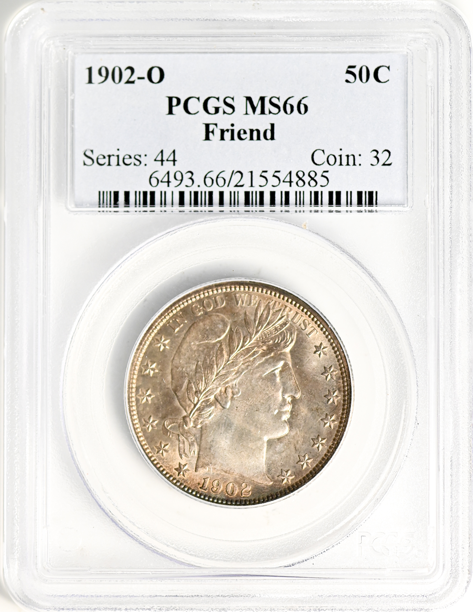 1902-O BARBER 50C PCGS MS66