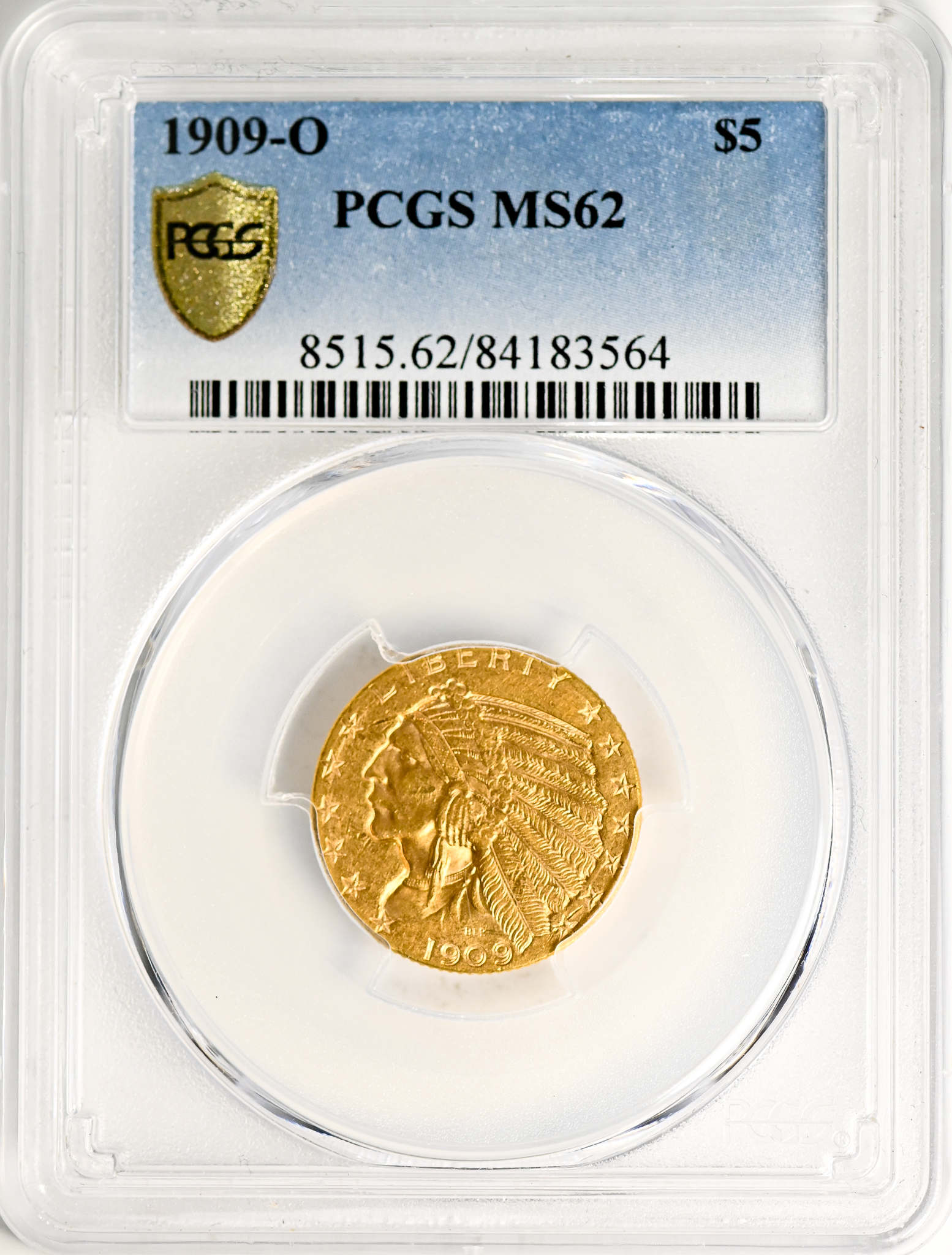 1909-O INDIAN HEAD $5 PCGS MS62