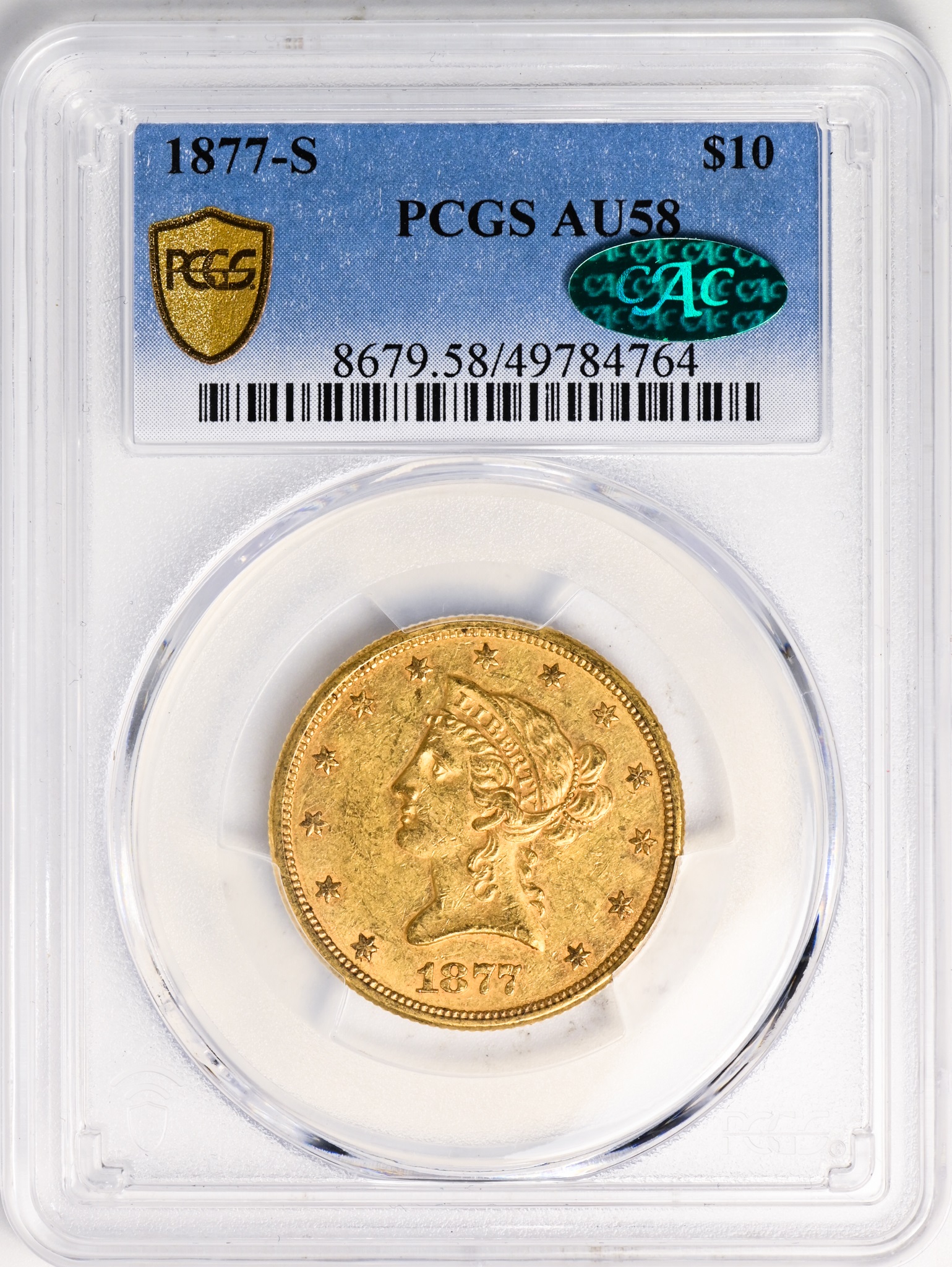 1877-S LIBERTY HEAD $10 PCGS AU58