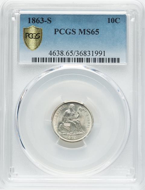 Picture of 1863-S LIBERTY SEATED 10C MS65 