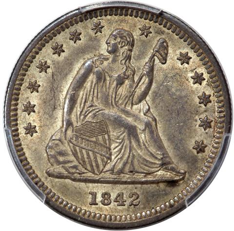 Picture of 1842-O LIBERTY SEATED 25C, SMALL DATE MS62+ 