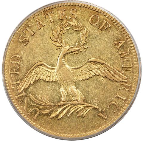 Picture of 1795 DRAPED BUST $10, 13 LEAVES, SMALL EAGLE AU55 