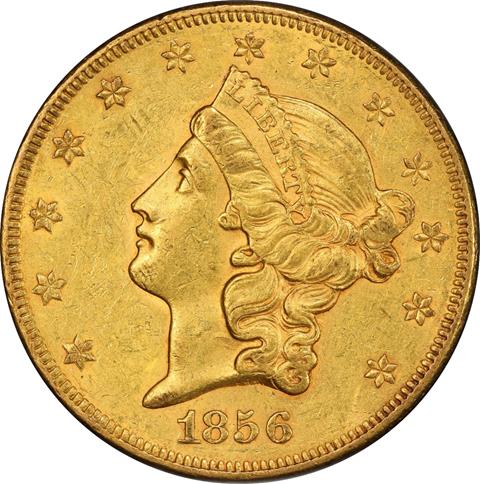 Picture of 1856 LIBERTY HEAD $20 AU55 