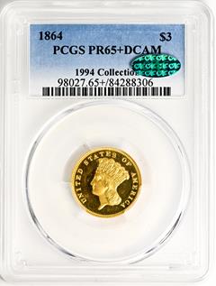 1864 INDIAN PRINCESS $3 PCGS PR65+