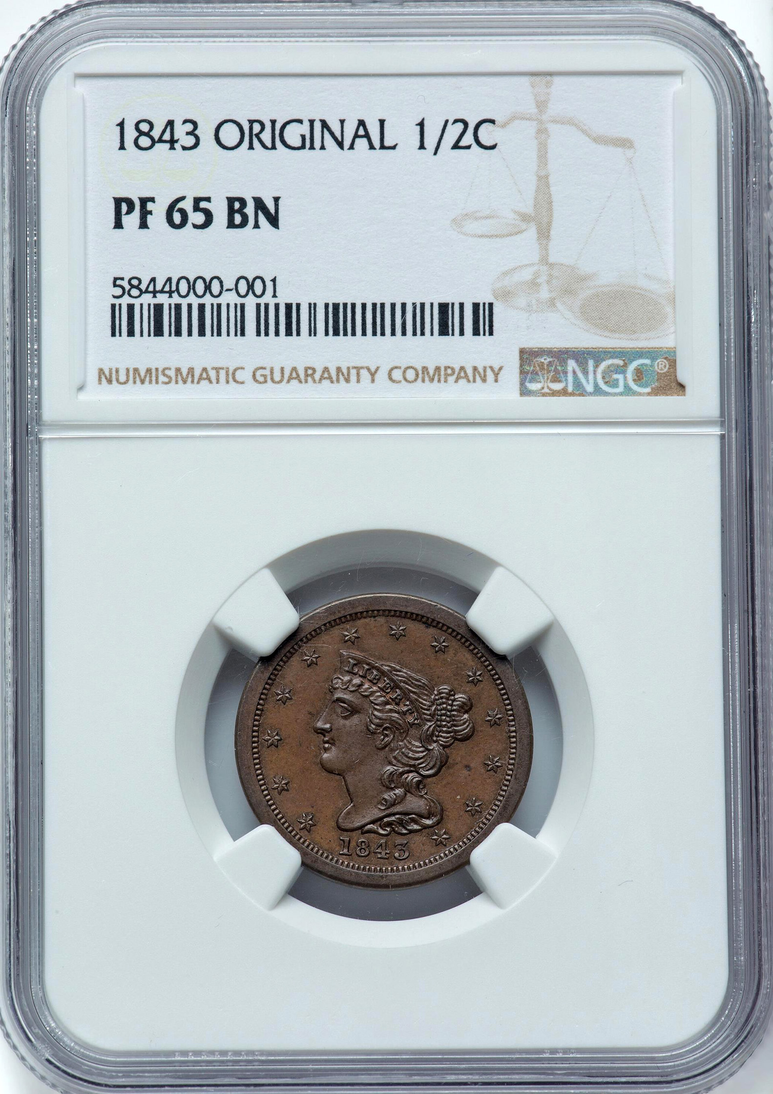 Collectors Corner - 1843 1/2C Original PR65BN NGC - #63593085